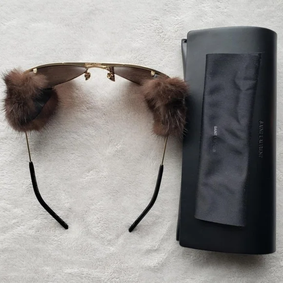 Saint Lauren Gold Mink Fur Classic 11 Shields Sunglasses - Picture 8 of 15
